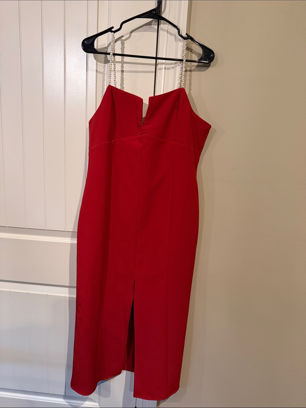 Zara Red Midi Dress with Pearl-Strap Details